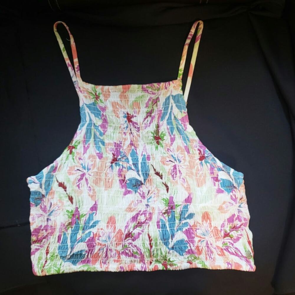 NWT Roxy Smocked‎ Floral Cropped Tank LARGE